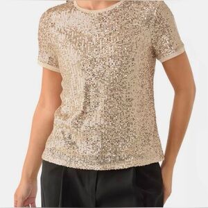 Chic Anne Klein Gold Sequin Short Sleeve Top, NWOT
